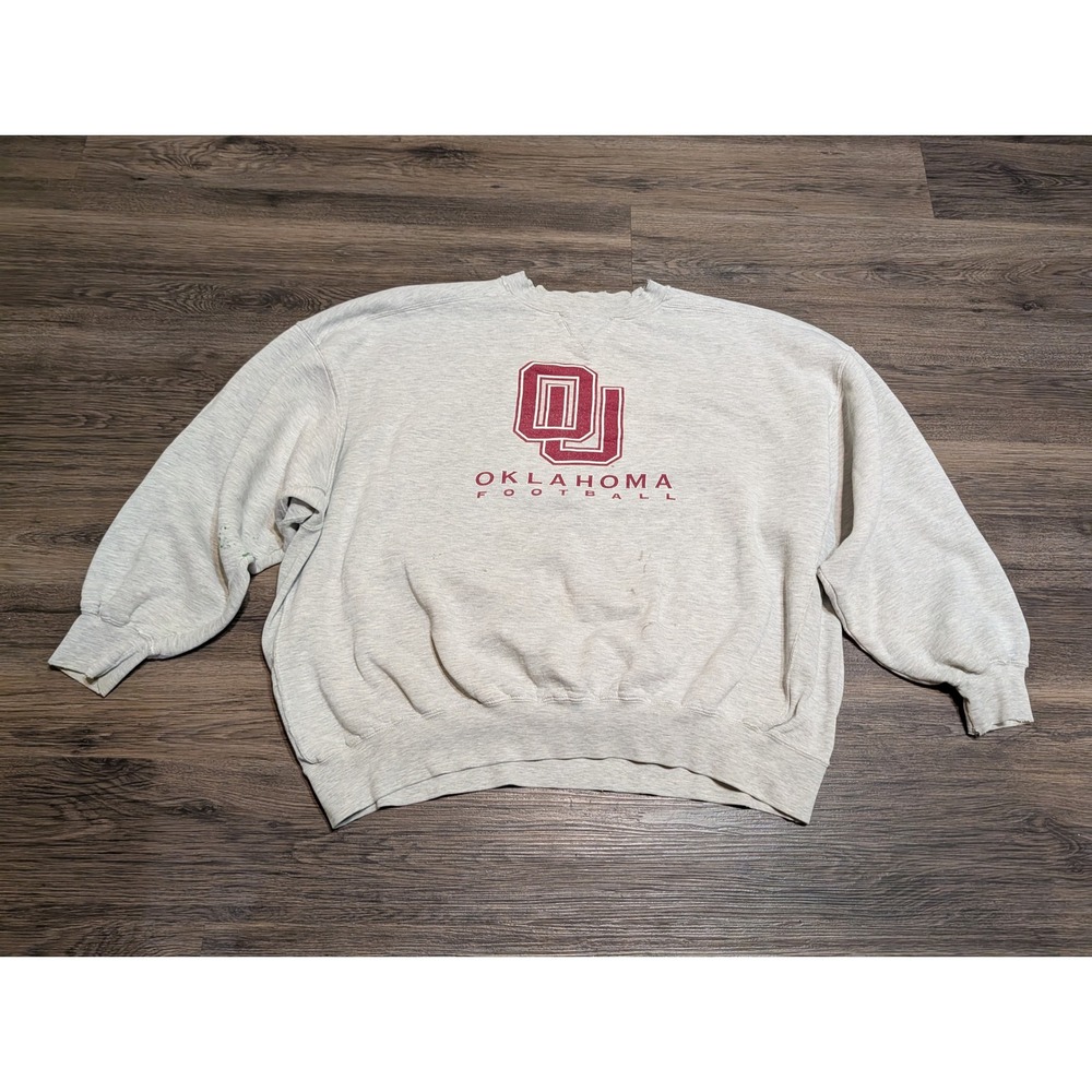 Vintage 90s‎ Nike Oklahoma Sooners Football Sweatshirt XXL Gray Distressed OU